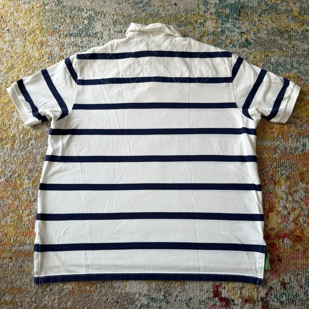 Vintage Polo Ralph Lauren Quilted Shoulder Striped Rugby Polo Shirt XXL